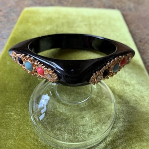 Vintage Black Lucite Square Bangle Bracelet