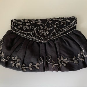 Antique Black Hand Beaded Silk Crepe Handbag