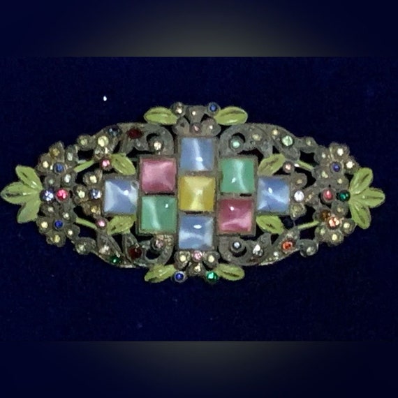 Antique Cast Enamel Glass Brooch - image 1