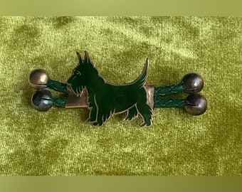 Antique Roosevelt Era Scottie Dog 14k Gold Plated Enamel Brooch