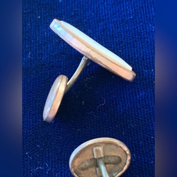 Antique Cuff Links Rolled Gold Plate Mother of Pearl View 4