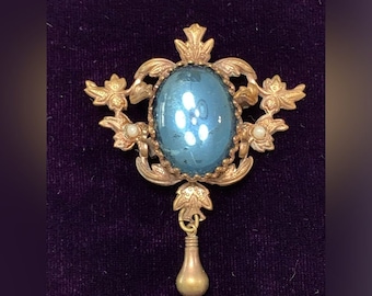 Antique Gripoix Style Glass Brooch