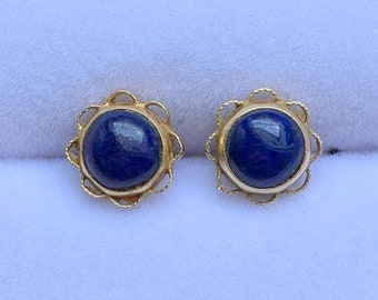 14k Lapis 5mm Cabochon Lazuli Stud Earrings