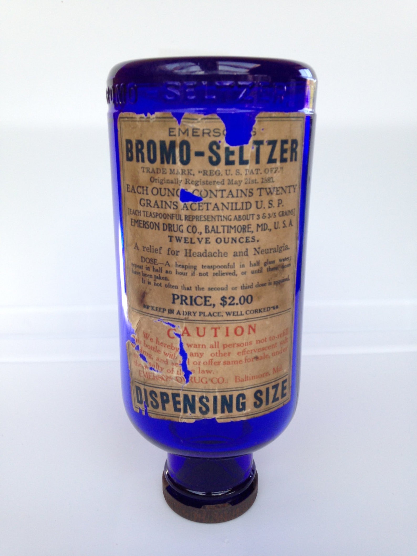 Antique Bromo Seltzer Dispensing Size Bottle Emerson Drug Etsy