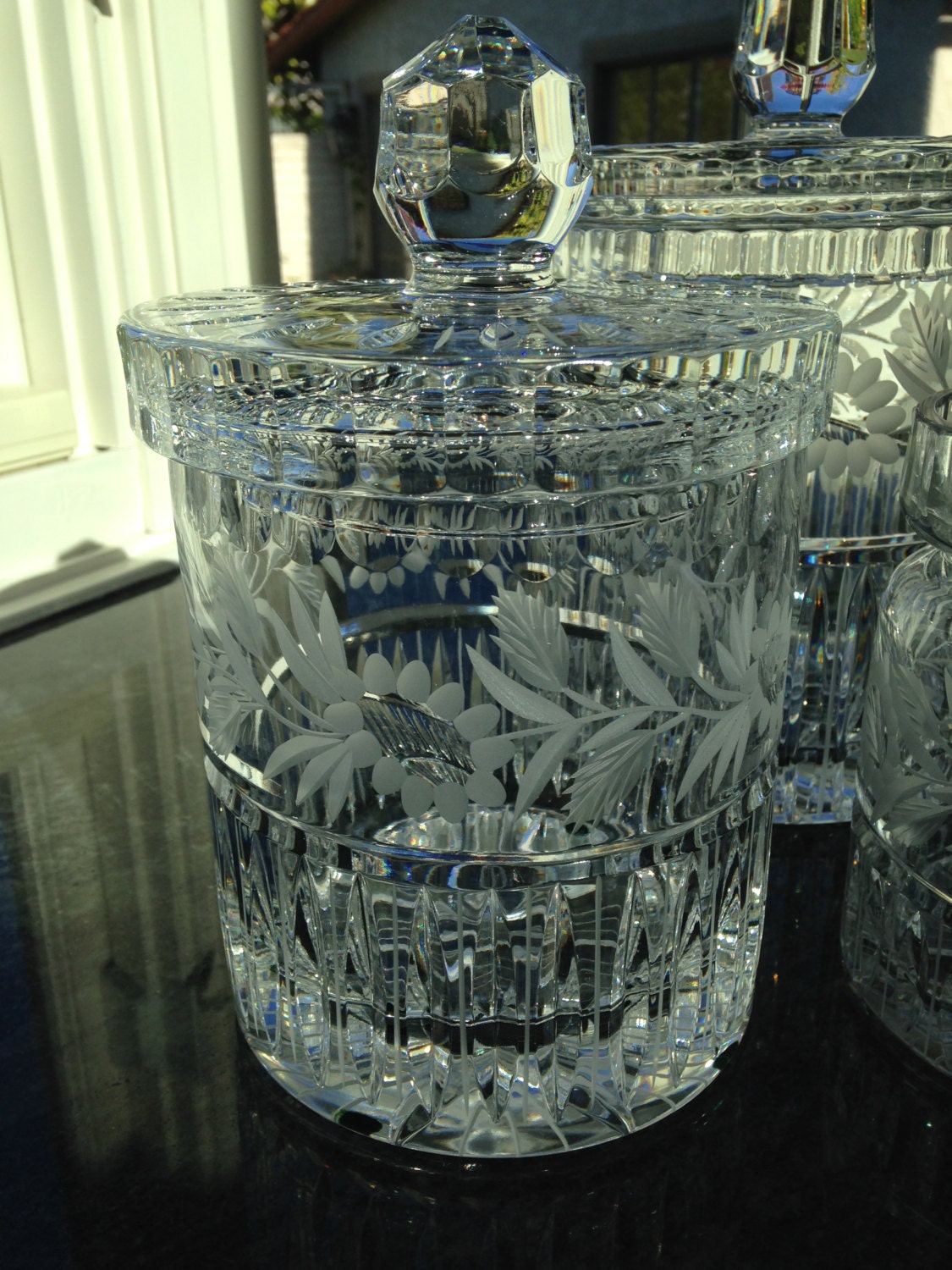 LEAD CRYSTAL Biscuit Cookie Jar Canister Set Lidded Ornament Etsy