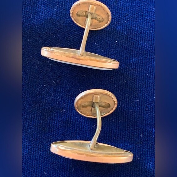 Antique Cuff Links Rolled Gold Plate Mother of Pearl View 3