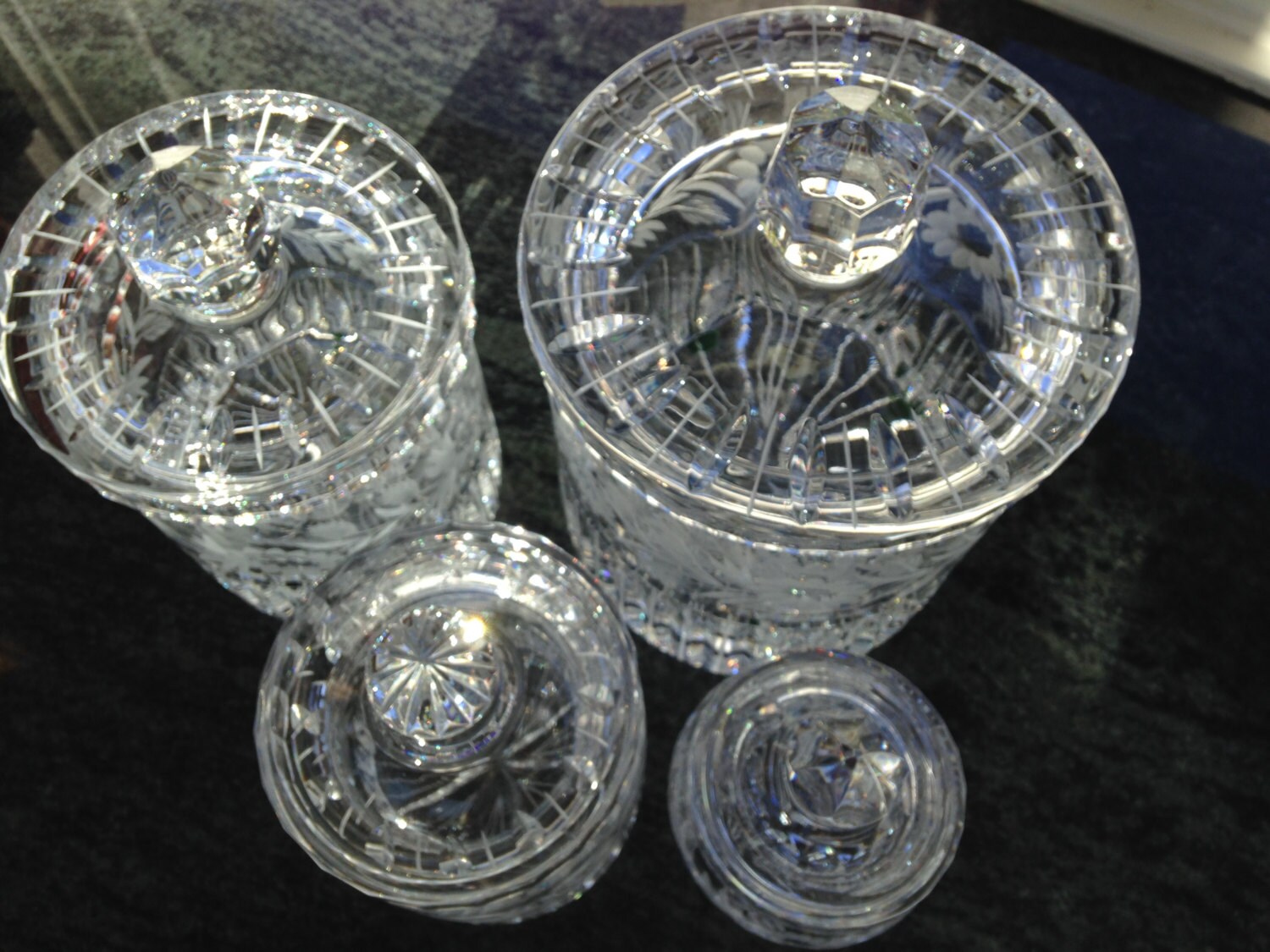 LEAD CRYSTAL Biscuit Cookie Jar Canister Set Lidded Ornament Etsy