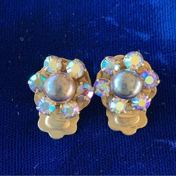 Vintage Hobe Rhinestone Clip On Earrings