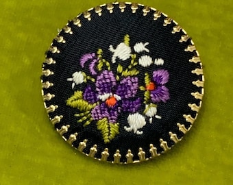 Antique Embroidered Brooch