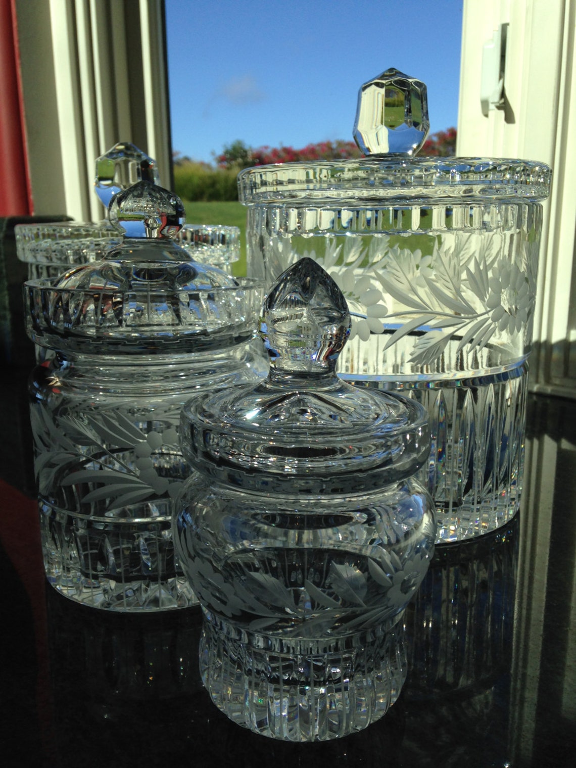 LEAD CRYSTAL Biscuit Cookie Jar Canister Set Lidded Ornament Etsy