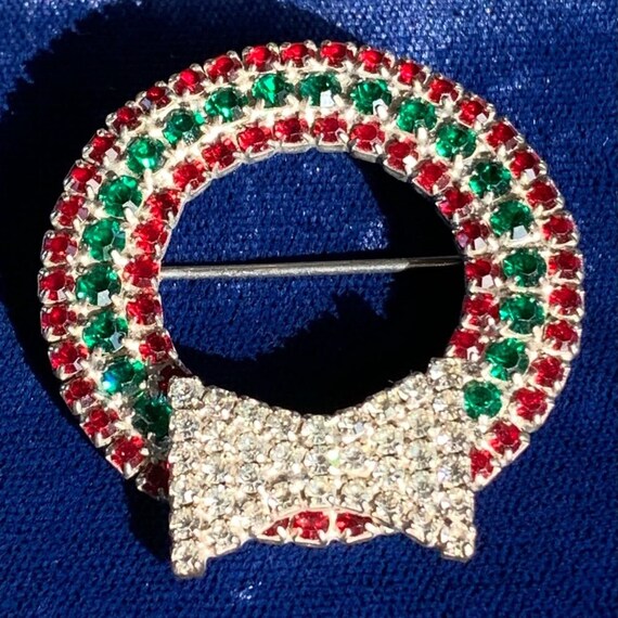 Vintage Soldered Christmas Wreath With Bow Brooch