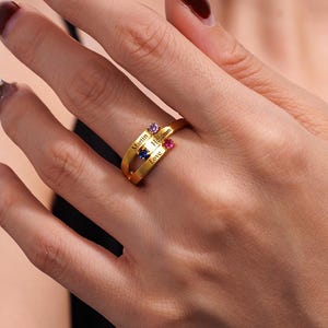 Custom Birthstone Name Ring – Sterling Silver Family Keepsake