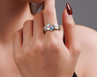 Personalized Birthstone Sterling Silver Name Ring, Family Keepsake