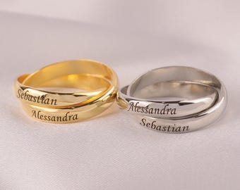 Custom 925 Sterling Silver Intertwined Names Ring, Couple Family Gift