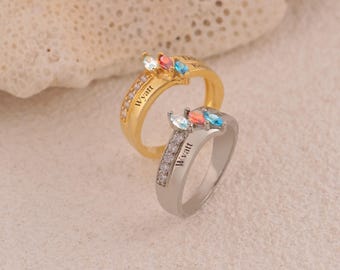 Custom Sterling Silver Birthstone Ring, Personalized Name Jewelry