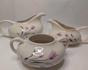 Vintage Franciscan Carmel Serving Set | Pink Tulip Creamer, Gravy Boat, Sugar Bowl