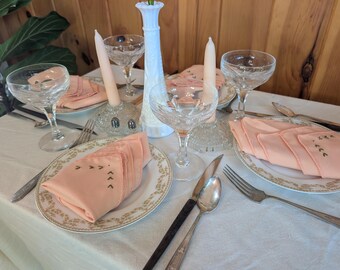 The First Blush Table for Four — One-of-a-Kind Vintage Dining Collection with Hand-Embroidered Linens