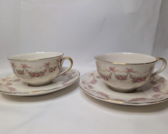 Theodore Haviland Hamilton Teacups & Saucers | Pink Rose Garland China Set