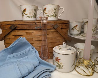Shafford Chinese Garden Coffee & Cake Set | Antique Pie Basket, 8 Cups, Linen Napkins