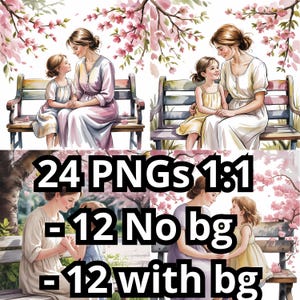 花畑に座る母と子 | 心温まる高解像度クリップアートPNGバンドル（ステッカー、アパレル、カードなど）