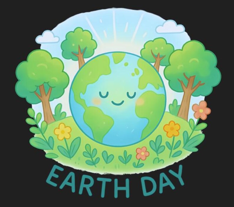 Cute Earth and Trees Illustration - Earth Day Sticker Design, PNG Files ...