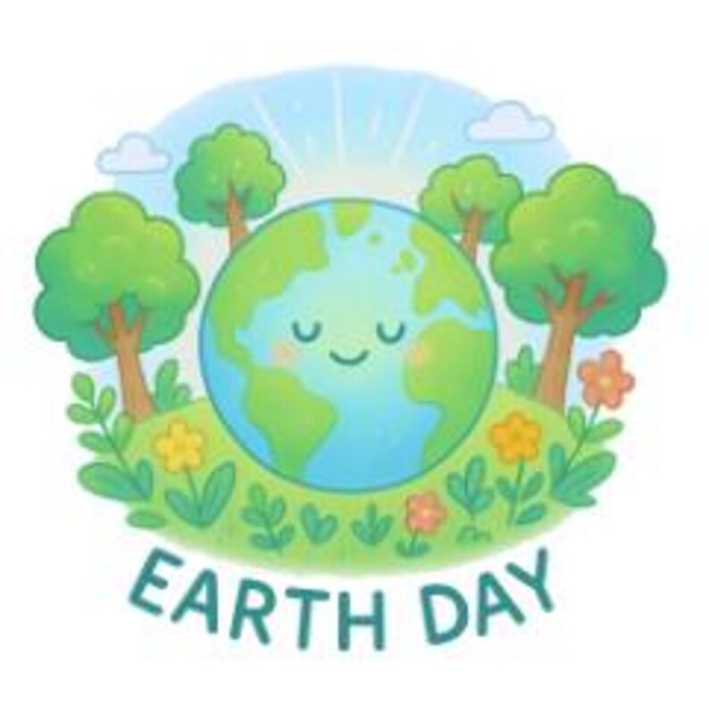 Cute Earth and Trees Illustration - Earth Day Sticker Design, PNG Files ...