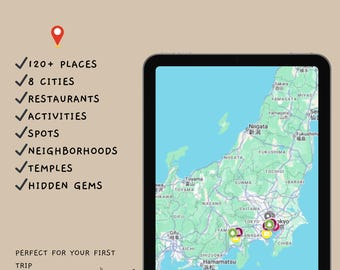 Mapa de viaje de Japón | Más de 120 lugares | Itinerario de Japón en Google My Maps: Tokio, Kioto, Osaka, Hiroshima, Nagoya, Nara, Himeji | Guía de viaje digital