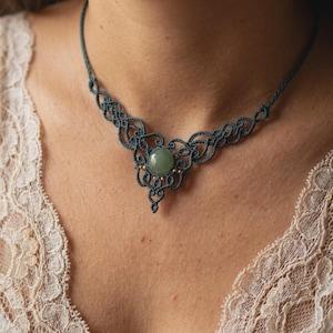 Handmade Macrame Necklace, Micromacrame Delicate Choker Necklace, Small Bohemian Lace Choker, Gemstone Crystal Necklace, Gift for Her