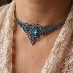 Macrame Choker, Handmade Micromacrame Necklace, Crystal Choker, Turquoise Choker, Small Delicate Necklace, Boho Jewelry, Gift