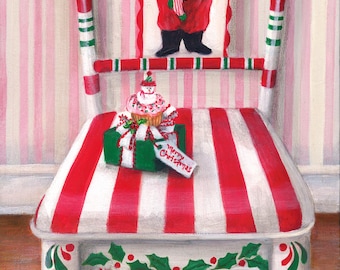 Santa's Chair Christmas Print, Candy Cane Art, Whimsical Holiday Decor, Festive Wall Hanging Gift