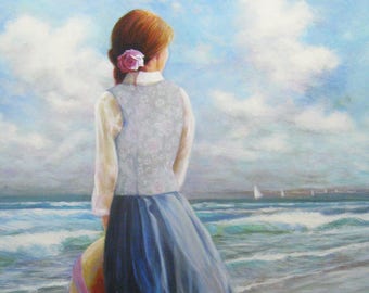 Woman by the Sea Print, Ocean Art, Seascape, A Moment In Time Art Print,