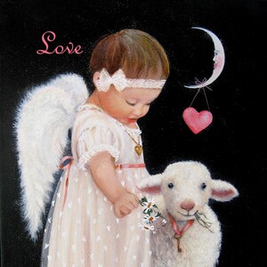 Angel and Lamb Art Print: Valentine&#39;s Day Decor