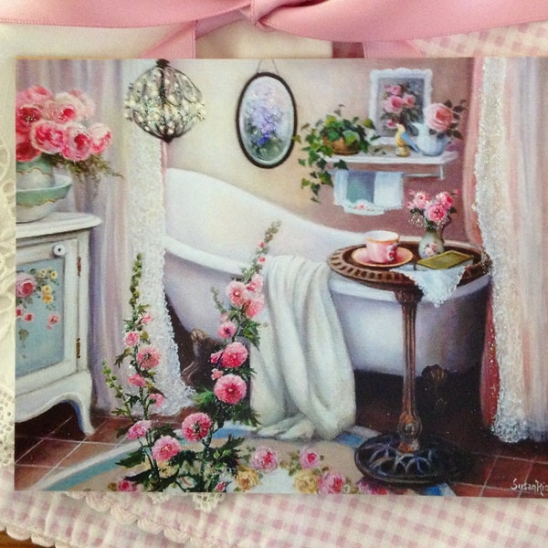 Vintage Bathroom Decor, Vintage Bathtub Art, Vintage Wall Decor, Bathroom Art, Clawfoot Tub Print, Pink Roses Print