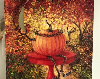 Iridescent Pumpkin King Halloween Art Print: Whimsical Autumn Wall Decor for Spooky Season
