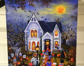 Halloween House Art Print: Victorian Trick-or-Treat Scene