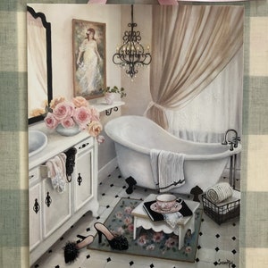 Vintage Bathroom Print by Susan Rios, Clawfoot Tub Art Print, Sensuous Bathroom Art, Floral Art, French Interior Print