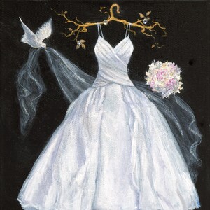Cinderella Wedding Dress Art Print: White Dove Bridal Shower Decor