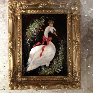 Christmas Swan Queen Miniature Framed Print by Susan Rios, White Swan Art, Miniature Swan Art Print, Christmas Art