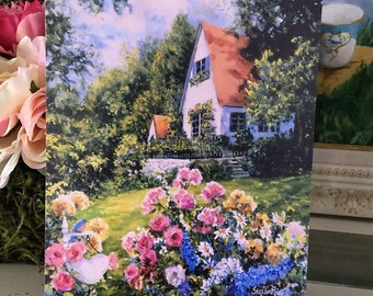 English Garden Art Print: Susan Rios Cottage Roses with Iridescent Glitter