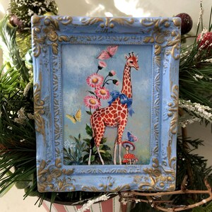 Miniature Framed Giraffe Art Print: Susan Rios Fantasy Animal Painting