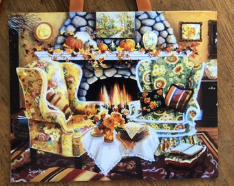 Autumn Fireplace Print by Susan Rios: Cozy Interior Art