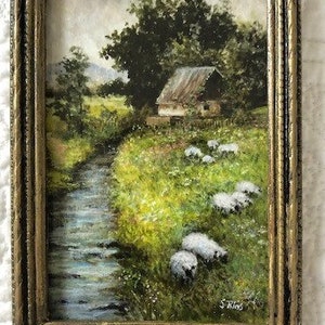 Irish Cottage Miniature Framed Print by Susan Rios, Miniature Irish Cottage, Cottage and Lambs, Springtime With Lambs, Cottage Art