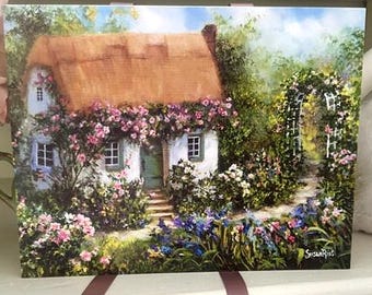 Rose Covered Cottage Art Print: Floral Garden Trellis by Susan Rios