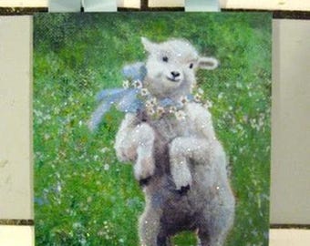 Leap for Joy Lamb Mini Print: Iridescent Glitter Art (5x7)
