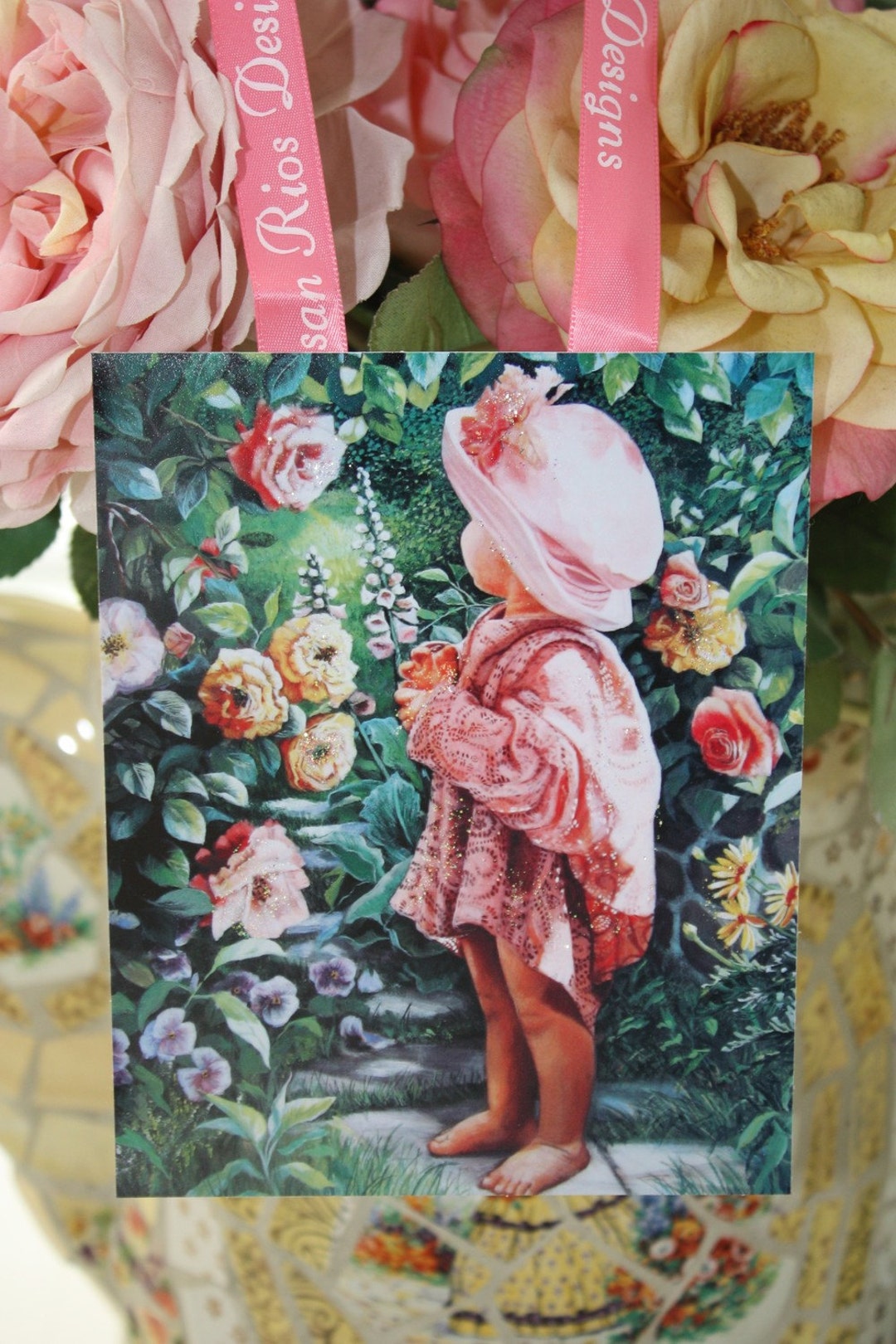 Susan Rios Rosie Print Children's Rose Garden Art Postcard With Glitter ...