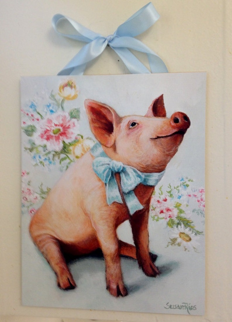 Pig Print Pig Art Pig Home Decor Floral Print Floral Art Etsy