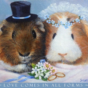Guinea Pig Wedding Art Print: Whimsical Bride and Groom