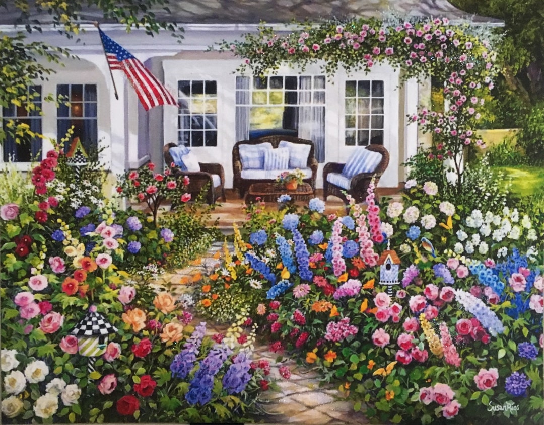 Cottage Garden Print, Cottage Garden Art, Cottage Garden Decor, Floral