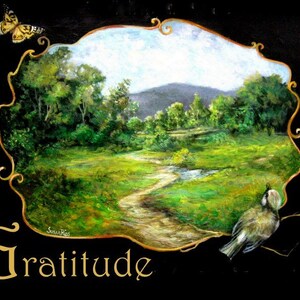 Gratitude Landscape Art Print: Bird & Butterfly Nature Decor