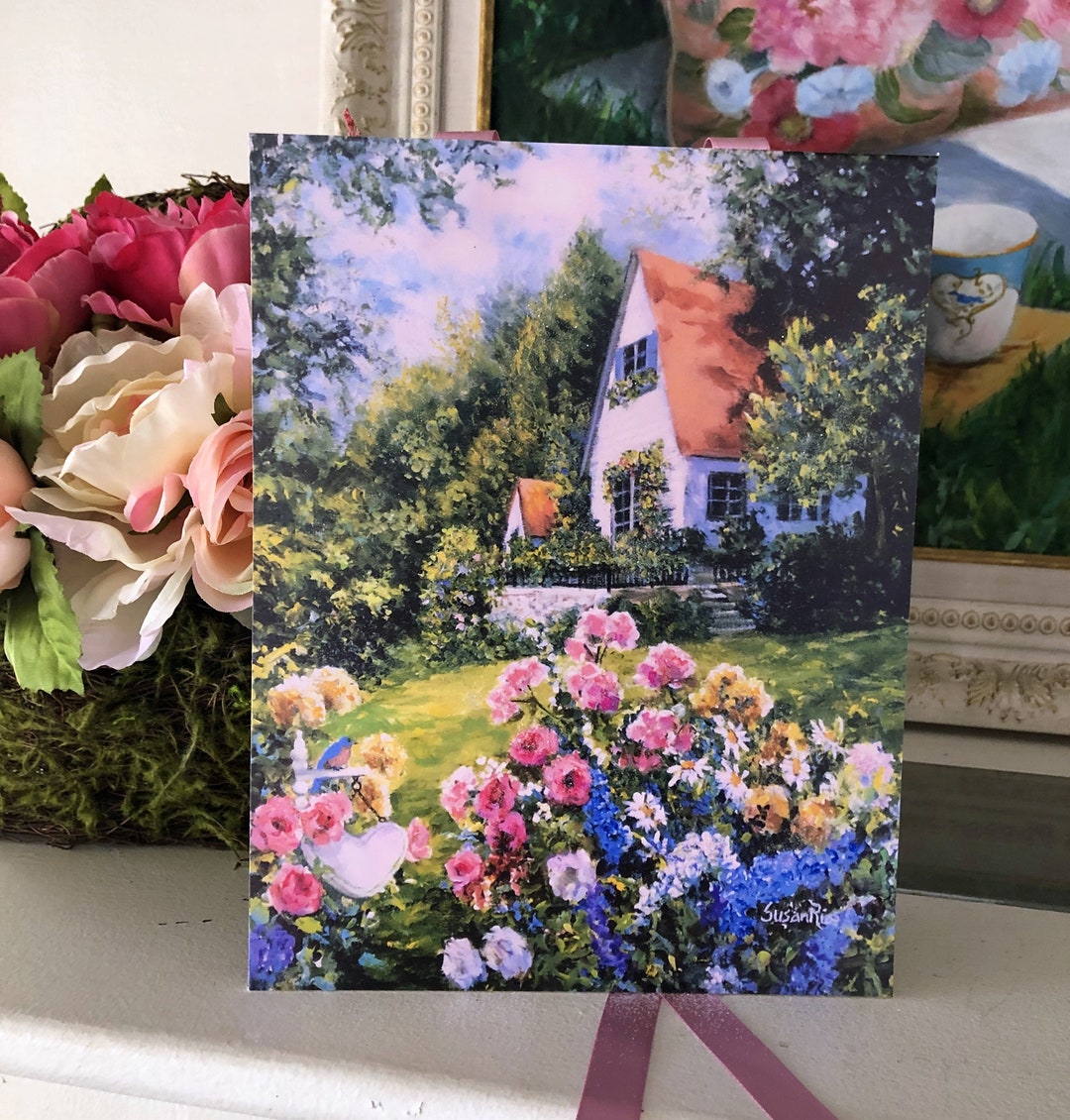 English Garden Art Print: Susan Rios Cottage Roses With Iridescent ...